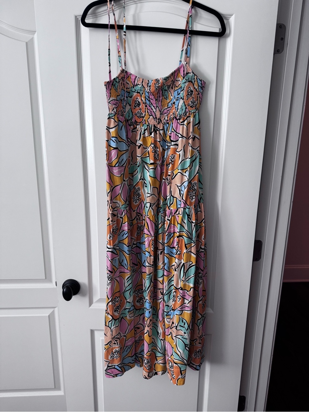 Astr Multicolor Floral Midi Dress with Smocked Bodice